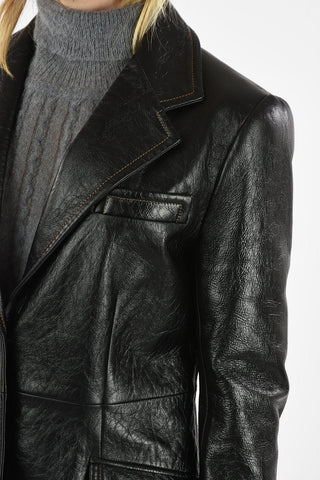 Leather Center Vent 2-Button Blazer