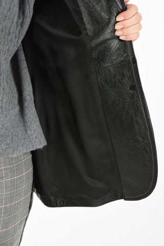 Leather Center Vent 2-Button Blazer