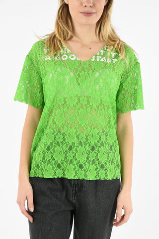 MM6 V-NECK FRONT AND BACK PRINTED LACE T-SHIRT