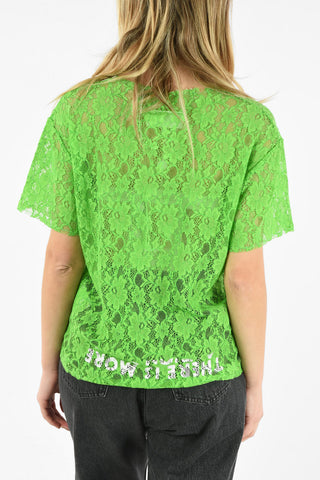 MM6 V-NECK FRONT AND BACK PRINTED LACE T-SHIRT