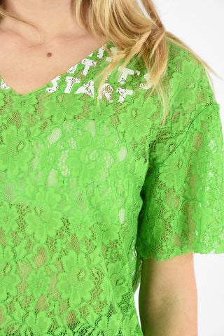 MM6 V-NECK FRONT AND BACK PRINTED LACE T-SHIRT