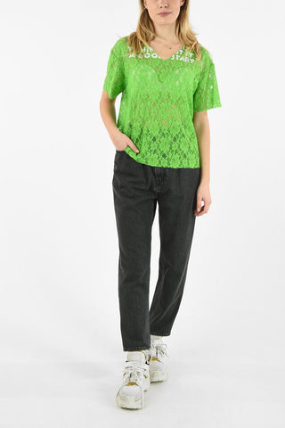 MM6 V-NECK FRONT AND BACK PRINTED LACE T-SHIRT