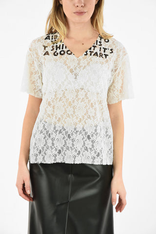 MM6 V-NECK FRONT AND BACK PRINTED LACE T-SHIRT