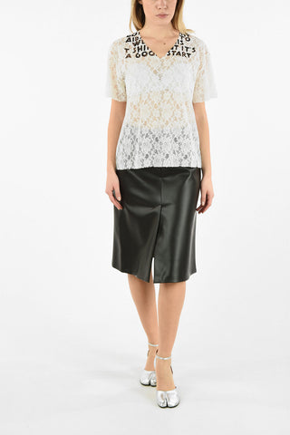 MM6 V-NECK FRONT AND BACK PRINTED LACE T-SHIRT