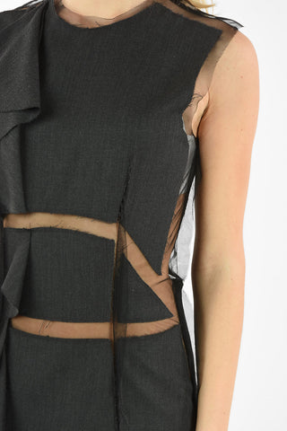 MM4 VIRGIN WOOL MAXI DRESS WITH TULLE DETAILS