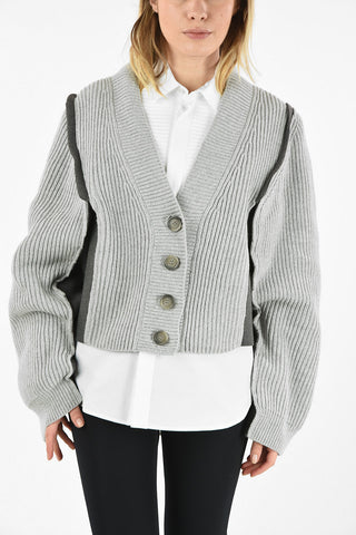 MM1 CARDIGAN LISCIO CON PANNELI A COSTE E CUCITURE A VISTA