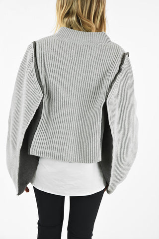 MM1 CARDIGAN LISCIO CON PANNELI A COSTE E CUCITURE A VISTA