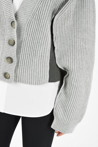 MM1 PANELLED RIB KNIT STRETCH  CARDIGAN WITH EXPOSED SEAMS THROUGHOUT
