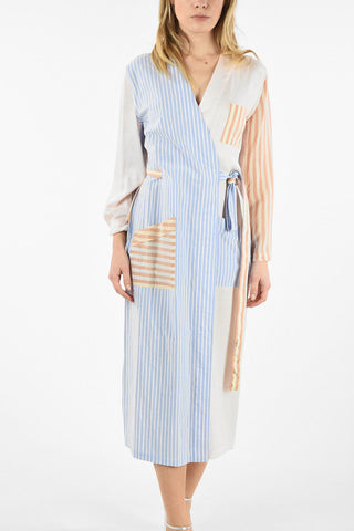 MM6 SPLIT-BACK HEM STRIPED MAXI WRAP DRESS WITH SATIN DETAILS