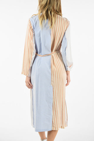 MM6 SPLIT-BACK HEM STRIPED MAXI WRAP DRESS WITH SATIN DETAILS