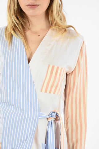 MM6 SPLIT-BACK HEM STRIPED MAXI WRAP DRESS WITH SATIN DETAILS