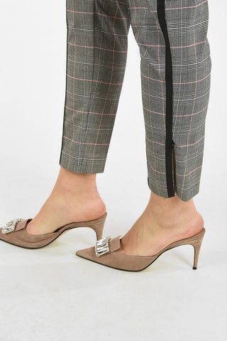 district check side-zip fastening piping pants