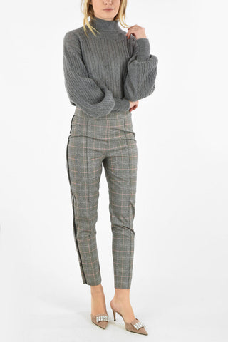 district check side-zip fastening piping pants