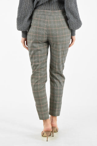 district check side-zip fastening piping pants