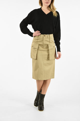 MM1 HIGH-WAIST KNEE-LENGHT SKIRT WITH BIG PATCH SIDE POCKETS