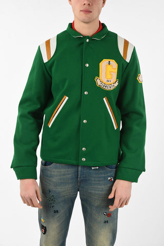 wool varsity jacket with Leather Details