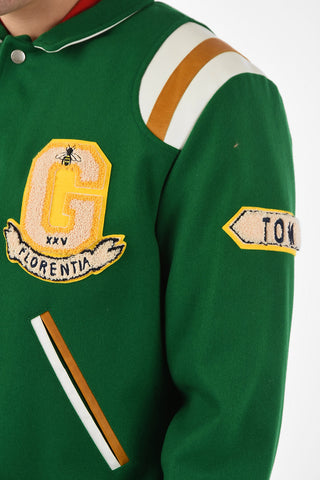 wool varsity jacket with Leather Details