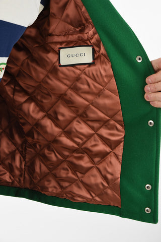 wool varsity jacket with Leather Details