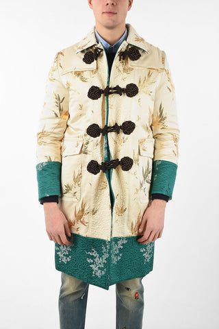 Embroidered Jacquard Coat with Frog
