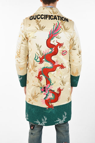 Embroidered Jacquard Coat with Frog