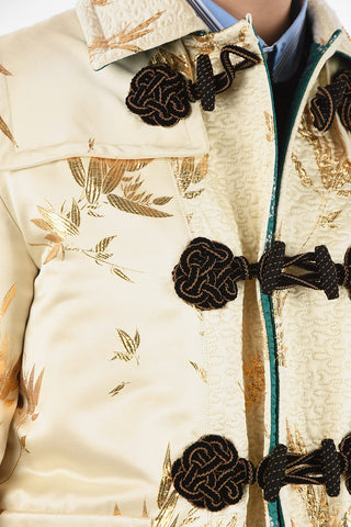 Embroidered Jacquard Coat with Frog