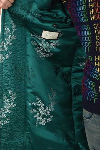 Embroidered Jacquard Coat with Frog