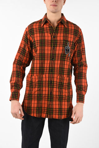 Wool Logo Embroidered Tartan Shirt