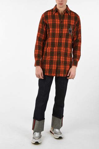 Wool Logo Embroidered Tartan Shirt