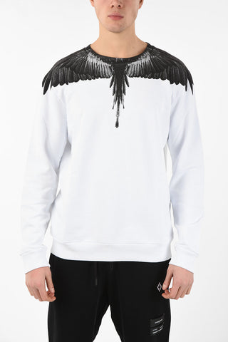 Cotton Printed BLACK WINGS Crew-Neck Sweatshirt 