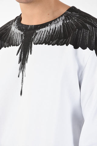 Cotton Printed BLACK WINGS Crew-Neck Sweatshirt 