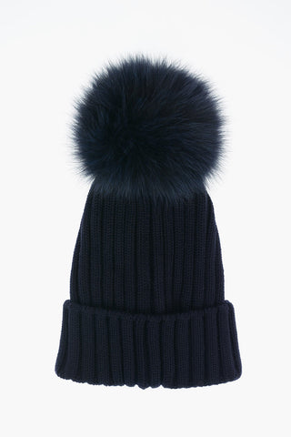 Beanie with real fur pom pon
