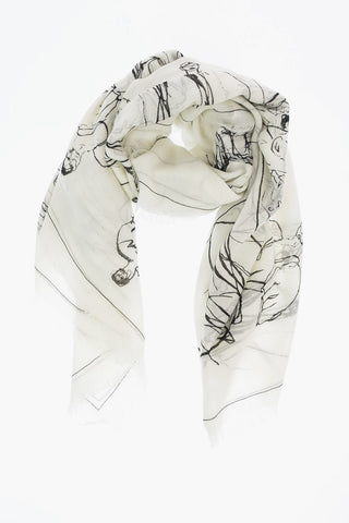 180x120cm fringed and abstract print Scarf