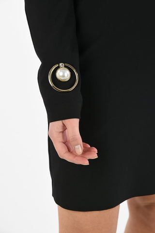 Long Sleeve Mini Dress With Jewel Application and Jetted Pockets