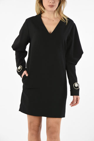 Long Sleeve Mini Dress With Jewel Application and Jetted Pockets