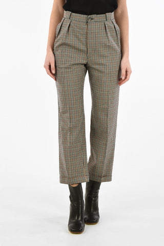 MM0 high waist Shepherd's double pleats capri pants