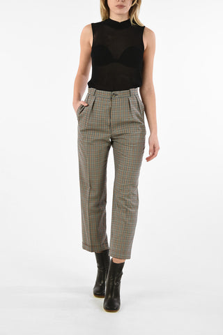 MM0 high waist Shepherd's double pleats capri pants