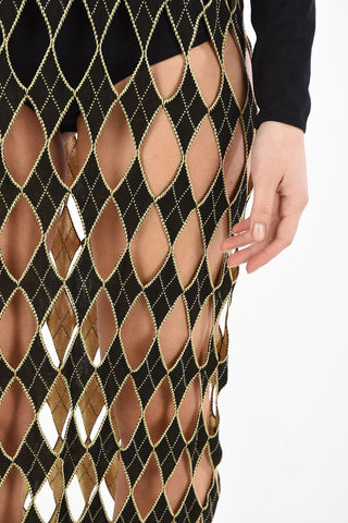 MM0 Lurex Argyle Cut Out Maxi Dress
