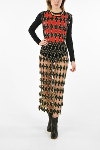 MM0 Lurex Argyle Cut Out Maxi Dress