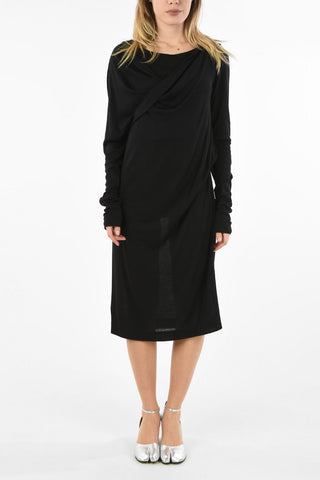 MM4 Vestito Midi Drappeggiato in Lana e Seta 