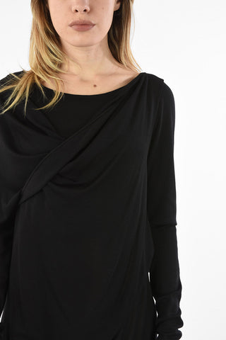 MM4 Vestito Midi Drappeggiato in Lana e Seta 