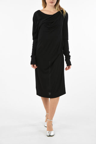 MM4 Vestito Midi Drappeggiato in Lana e Seta 