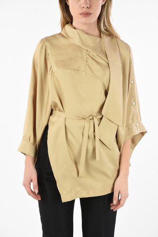 MM0 Tie neck Asymmetrical Blouse with Belt
