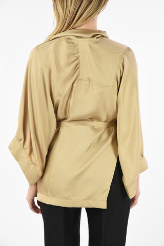 MM0 Tie neck Asymmetrical Blouse with Belt