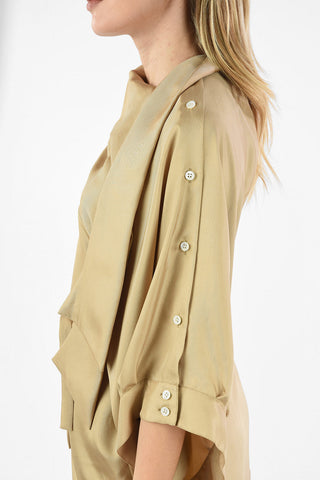 MM0 Tie neck Asymmetrical Blouse with Belt