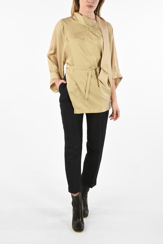 MM0 Tie neck Asymmetrical Blouse with Belt