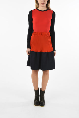 MM1 Drawstring Waist Silk Knee Length Skirt