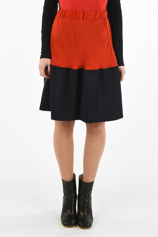 MM1 Drawstring Waist Silk Knee Length Skirt