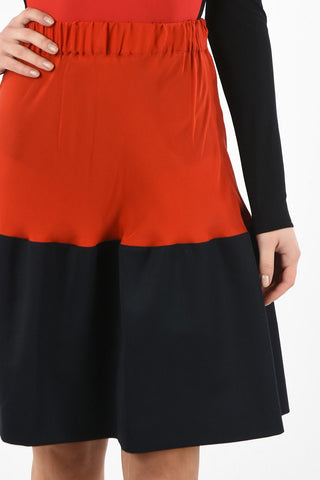 MM1 Drawstring Waist Silk Knee Length Skirt