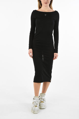 JURG14 Vestito Midi in Cotone Con Oblò sul Retro