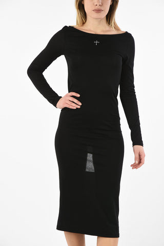 JURG14 Vestito Midi in Cotone Con Oblò sul Retro